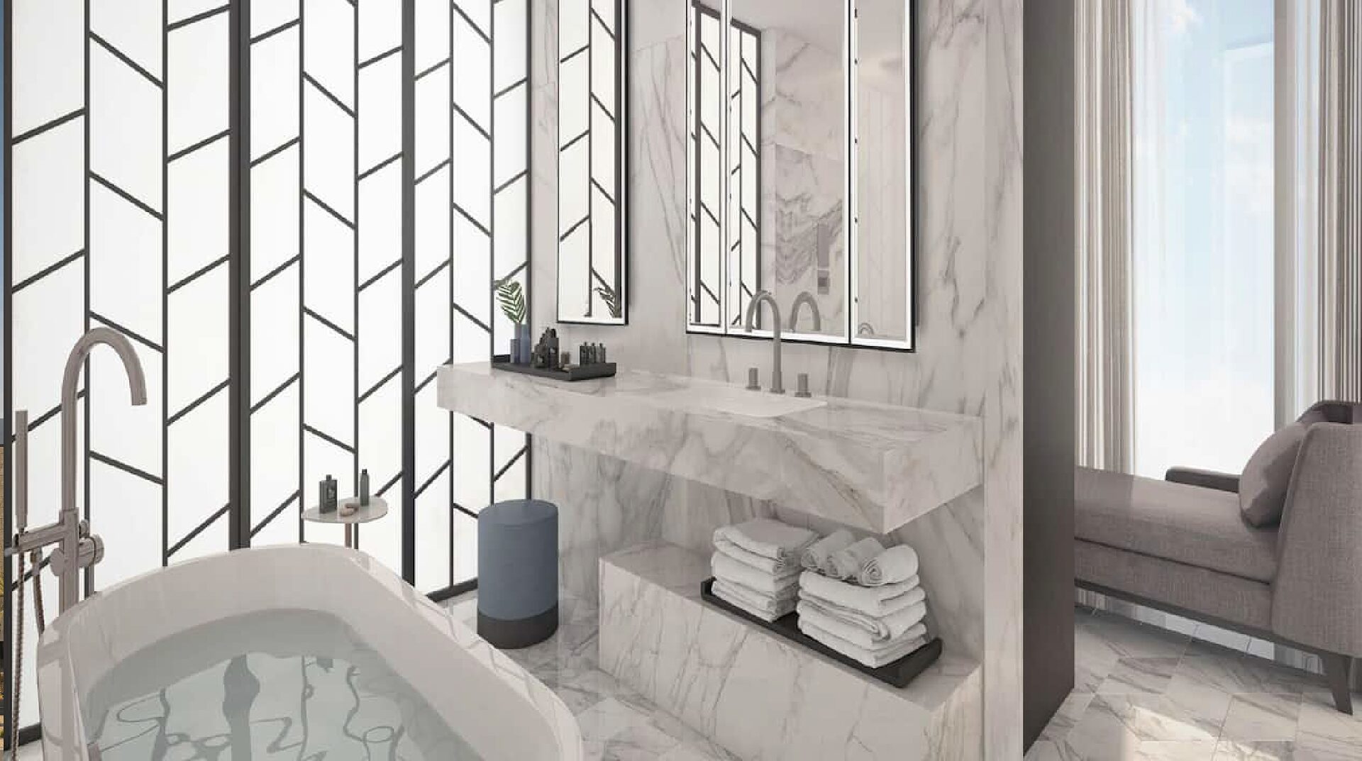 Marble bathroom with freestanding bathtub, Grand Hyatt Kuwait